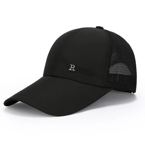 Men's black mesh baseball cap with R VOGUER patch for sun protection and outdoor fishing