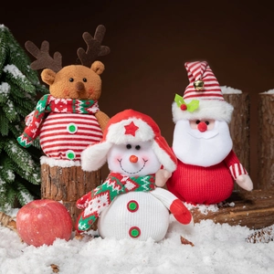 Christmas Knitted Gift Bags Santa Snowman Reindeer Doll Drawstring Candy Apple Pouch Wine Bottle Covers Holiday Party Decor