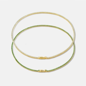 S925 Sterling Silver Tennis Necklace For Women Elegant Inlaid White Green Rhinestone Clavicle Chain Wedding Party Jewelry