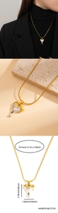 Vues détaillées du collier cœur de lave doré avec dimensions et effet porté