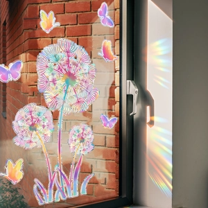 Pellicola olografica per vetri con soffioni e farfalle che crea riflessi arcobaleno