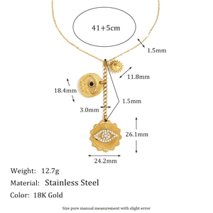 Gold stainless steel tassel evil eye pendant necklace for women with crystal details