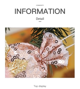 Close-up of pink sequined bow ornament with gold glitter for Christmas tree decor