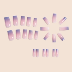 Faux ongles trapèze longs avec dégradé violet et rose ensemble de 24 pièces