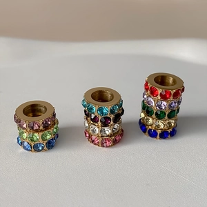 Gold plated stainless steel large hole spacer beads with colorful rhinestones for DIY jewelry