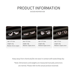 Detailed size specifications for silver snake ear cuff with cubic zirconia stones