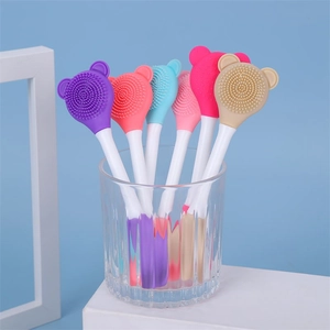 Set of bear-shaped silicone facial cleansing brushes in five colors with soft bristles