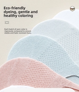Gros plan de chaussettes invisibles pastel montrant la maille respirante et la teinture