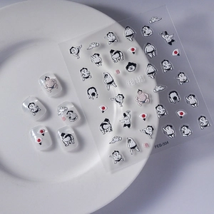 5D Japanese Sumo nail art stickers with minimalist black and white wrestler patterns