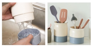 Dual-layer ceramic cutlery holder for kitchen drainage and utensil storage