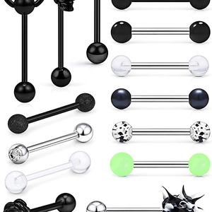 14-piece stainless steel tongue rings set with mixed colors and acrylic ball ends