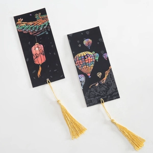 Chinese and modern style scratch art bookmarks with gold tassels and metallic finish