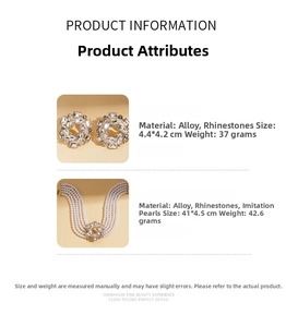 Detailed specifications of vintage pearl necklace and rhinestone floral earrings set