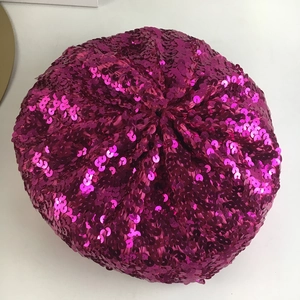 Fashionable rose red sequin beret hat for women featuring shiny reflective round sequins