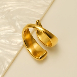 Minimalist double-layered 18k gold plated stainless steel open ring with mirror finish