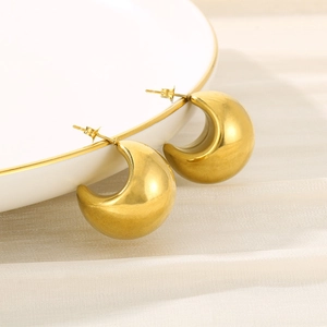 Minimalist golden hollow crescent half-sphere hoop earrings with polished metal finish