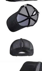 Dettaglio del cappellino da baseball nero in rete per coda di cavallo in misto cotone