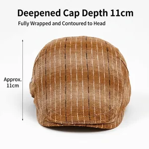Brown striped flat cap for men and women with 11cm depth for sun protection