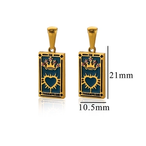 Detail of The Empress Tarot earring with blue enamel and pink zircon in gold finish