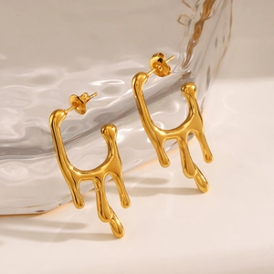 Molten Lava Drip Earrings Stainless Steel Gold Plated Geometric Liquid Punk Hip Hop Jewelry For Women