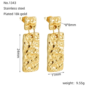 18K gold plated stainless steel geometric linked earrings with hammered texture