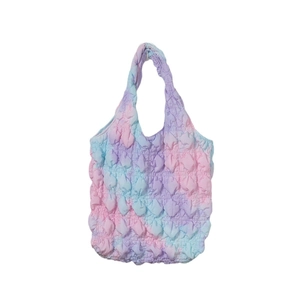 Sac fourre-tout bouffant dégradé rose violet bleu avec texture à bulles pour voyage