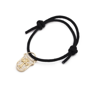 Schwarzes Mailänder Seilarmband mit vergoldetem Schildanhänger und Zirkon-Kreuz-Inlay