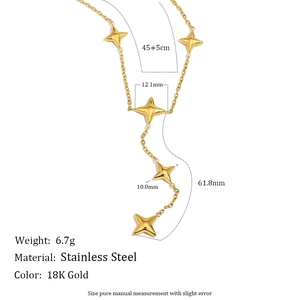 Collier en acier inoxydable plaqué or 18K avec pendentif étoile à quatre branches