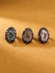 Handmade vintage druzy agate rings in three natural colors with adjustable bronze bands