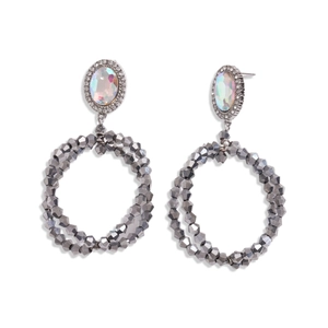 Vintage oval hollow earrings with rhinestones and iridescent beads for women