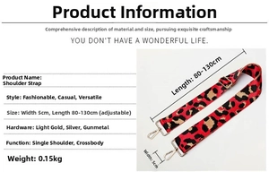 5cm wide leopard print jacquard bag strap with adjustable 80-130cm length and metal hooks
