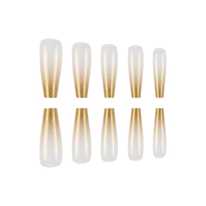 Coffin shaped champagne gold gradient glitter press on nails set with 10 pieces