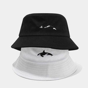 Orca embroidered bucket hats in black and white made of premium cotton twill fabric