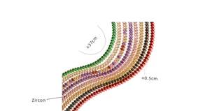 Detailed view of colorful zircon tennis necklaces with dimensions 37cm length and 0.5cm width