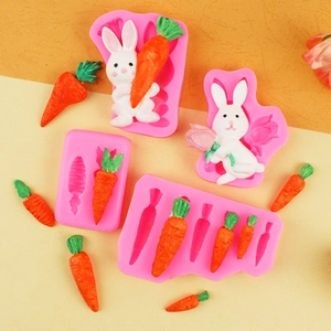 Easter rabbit and carrot silicone molds set for fondant cake decorating and DIY clay crafts