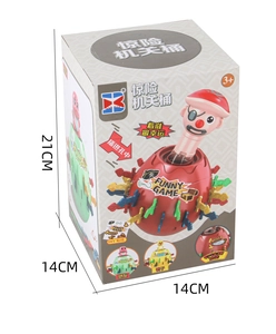 Funny pirate barrel toy game packaging with 21cm height dimension and colorful swords