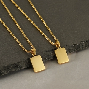 Minimalist square pendant 18k gold plated stainless steel twisted rope chain necklaces