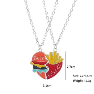 Rainbow hamburger and fries Best Friends split heart necklace set for women and men