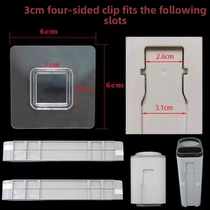 Detail view of 6x6cm strong adhesive backing hooks with 3cm four-sided buckle dimensions