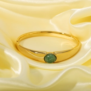 Bracelet jonc en acier inoxydable doré 18K avec pierre d'aventurine verte naturelle