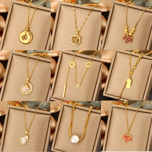 Necklace Pendant Titanium Steel Gold Plated Faux Artificial Pearl Zircon Elegant Heart Love Shapes Jewelry For Women Daily Gift