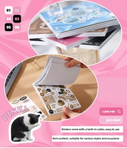Detail view of pre-cut deco stickers featuring vintage letters and lifestyle elements