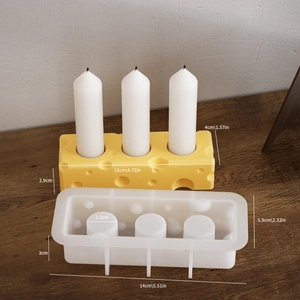 Dettaglio macro dello stampo in silicone a fetta di formaggio per portacandele con misure
