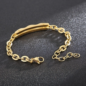 Bracelet chaîne en acier inoxydable doré style punk avec plaque métallique polie incurvée