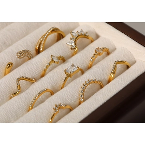 18k gold plated stainless steel rings collection with sparkling zircon stones