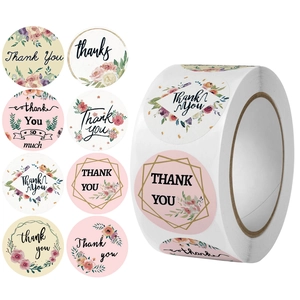 Rouleau d'Autocollants Ronds Floraux Thank You Étiquettes Autocollantes de Fleurs pour Mariage Anniversaire Fête Boîte Cadeau Enveloppe Scellage Décoration