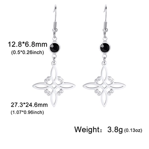 Silver stainless steel Celtic knot drop earrings with black stones and dimensions
