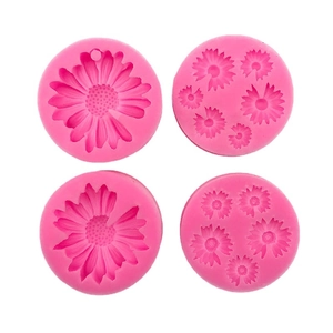 Pink daisy chocolate silicone molds set of 4 for flower cake baking and DIY crafts