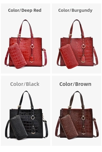 Set aus Handtaschen und Geldbörsen mit Krokodilprägung in vier eleganten Farben