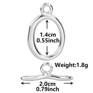 Macro view of stainless steel OT toggle clasp with dimensions 2.0cm bar and 1.4cm ring